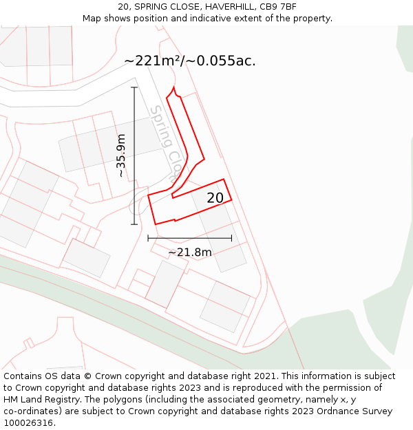 20, SPRING CLOSE, HAVERHILL, CB9 7BF: Plot and title map