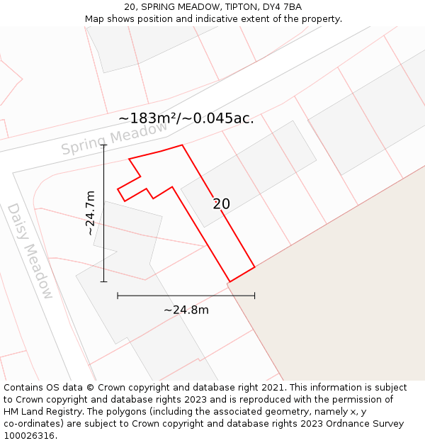 20, SPRING MEADOW, TIPTON, DY4 7BA: Plot and title map