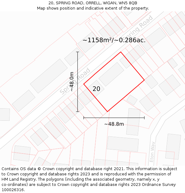 20, SPRING ROAD, ORRELL, WIGAN, WN5 8QB: Plot and title map