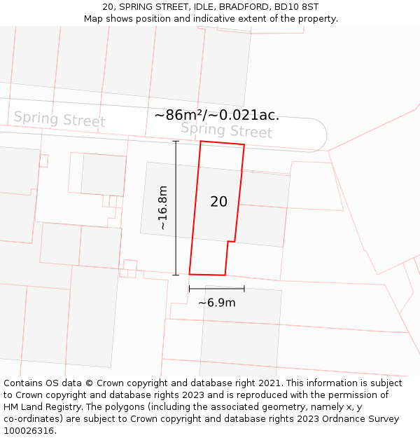 20, SPRING STREET, IDLE, BRADFORD, BD10 8ST: Plot and title map