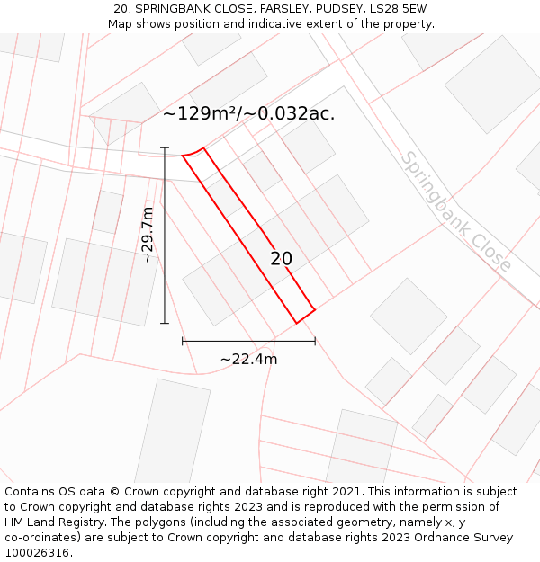 20, SPRINGBANK CLOSE, FARSLEY, PUDSEY, LS28 5EW: Plot and title map