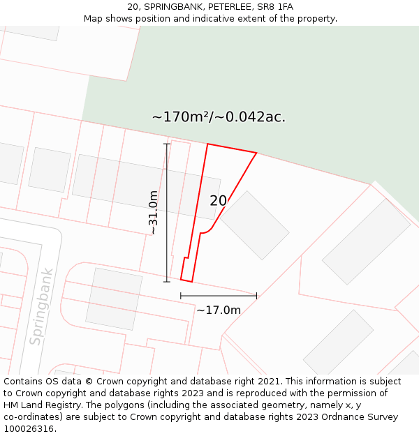 20, SPRINGBANK, PETERLEE, SR8 1FA: Plot and title map