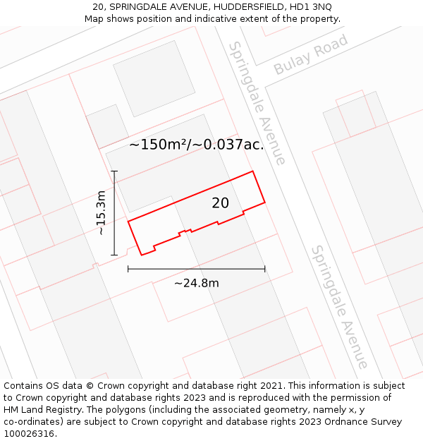 20, SPRINGDALE AVENUE, HUDDERSFIELD, HD1 3NQ: Plot and title map
