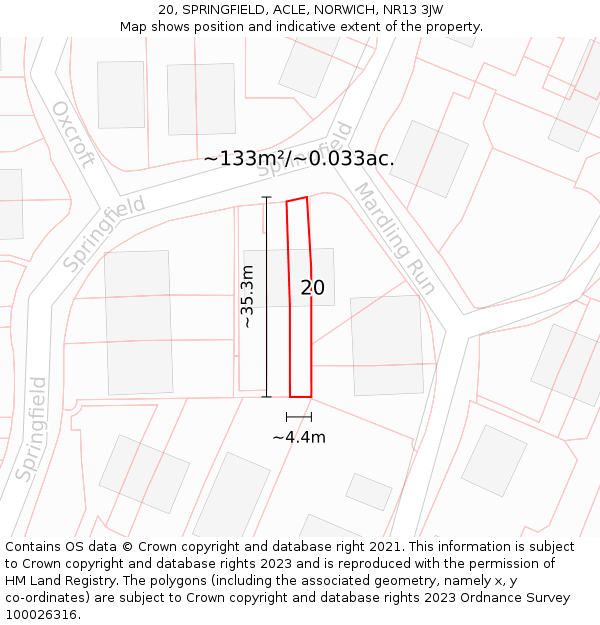 20, SPRINGFIELD, ACLE, NORWICH, NR13 3JW: Plot and title map