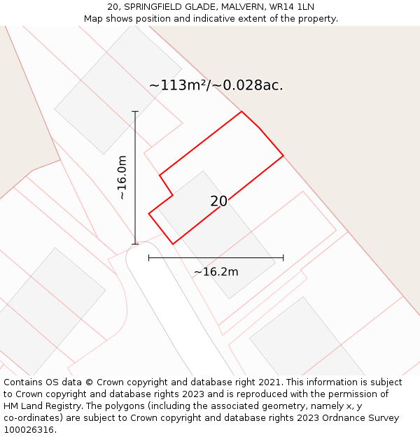 20, SPRINGFIELD GLADE, MALVERN, WR14 1LN: Plot and title map