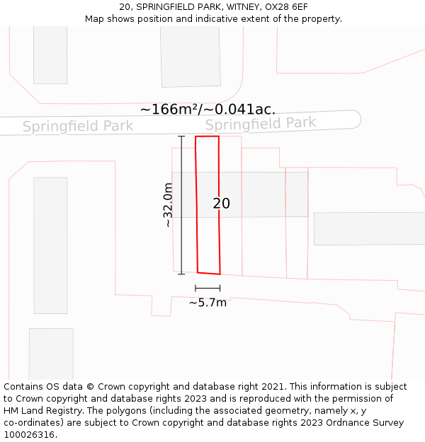 20, SPRINGFIELD PARK, WITNEY, OX28 6EF: Plot and title map