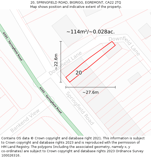 20, SPRINGFIELD ROAD, BIGRIGG, EGREMONT, CA22 2TQ: Plot and title map