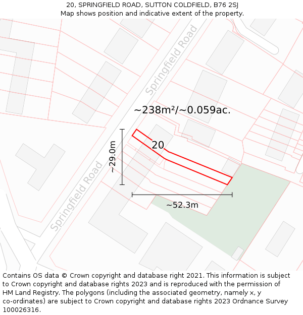 20, SPRINGFIELD ROAD, SUTTON COLDFIELD, B76 2SJ: Plot and title map