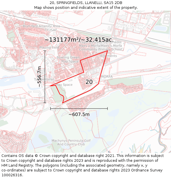 20, SPRINGFIELDS, LLANELLI, SA15 2DB: Plot and title map