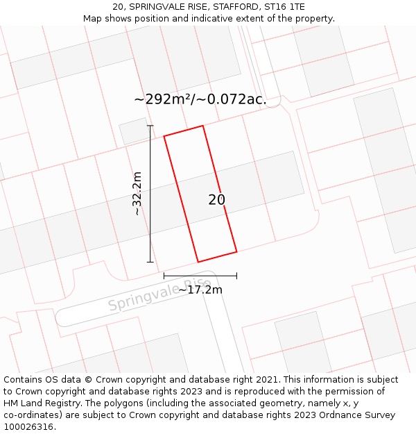 20, SPRINGVALE RISE, STAFFORD, ST16 1TE: Plot and title map