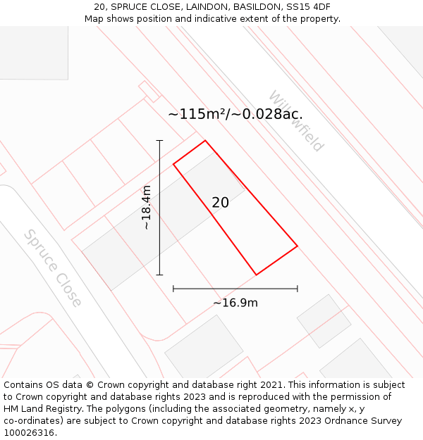 20, SPRUCE CLOSE, LAINDON, BASILDON, SS15 4DF: Plot and title map