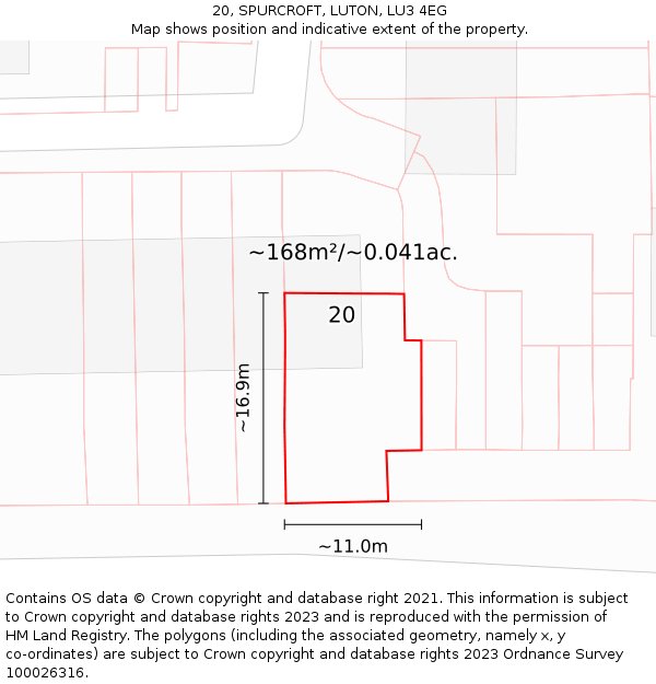 20, SPURCROFT, LUTON, LU3 4EG: Plot and title map