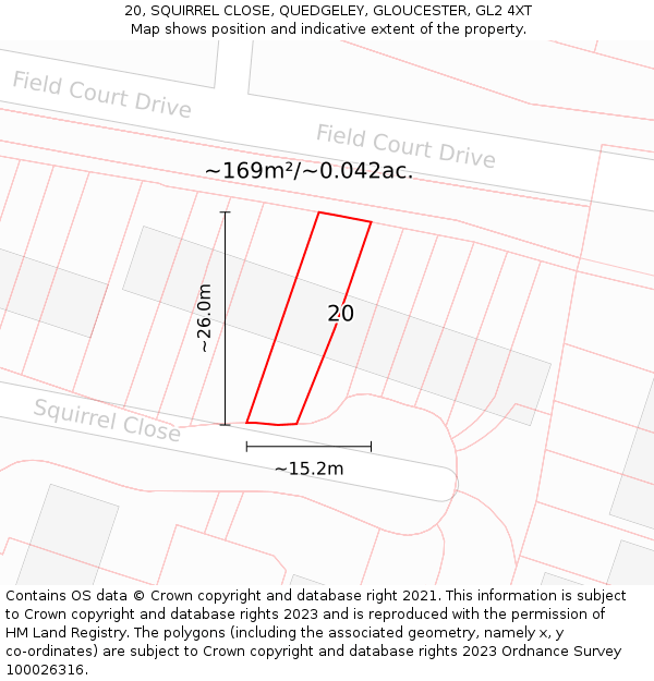 20, SQUIRREL CLOSE, QUEDGELEY, GLOUCESTER, GL2 4XT: Plot and title map