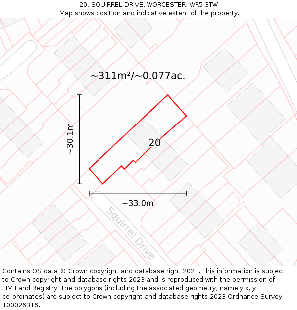 20, SQUIRREL DRIVE, WORCESTER, WR5 3TW: Plot and title map