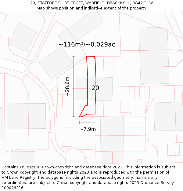 20, STAFFORDSHIRE CROFT, WARFIELD, BRACKNELL, RG42 3HW: Plot and title map