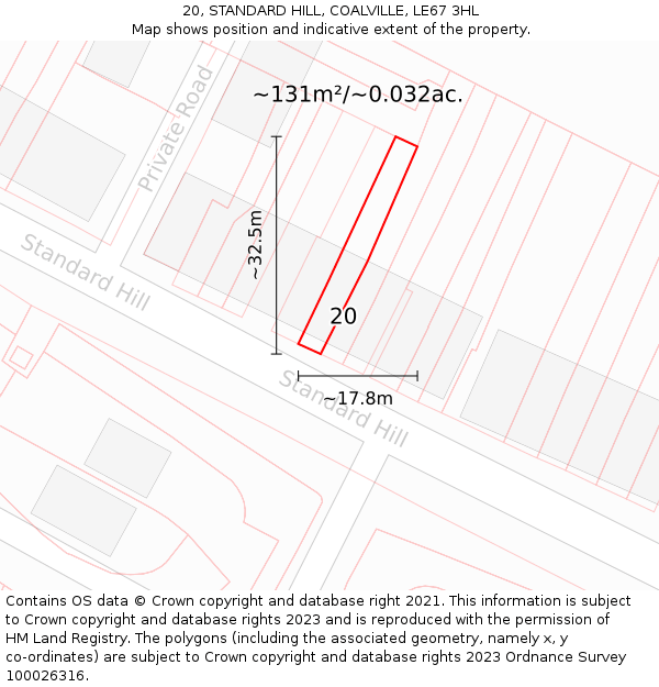 20, STANDARD HILL, COALVILLE, LE67 3HL: Plot and title map