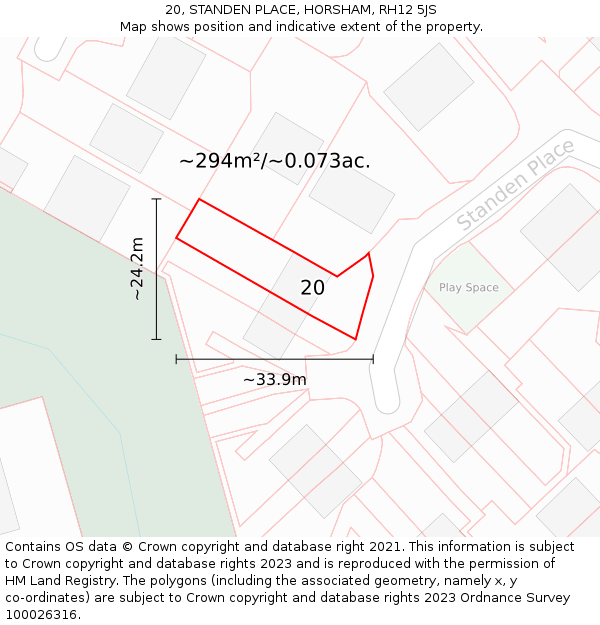 20, STANDEN PLACE, HORSHAM, RH12 5JS: Plot and title map