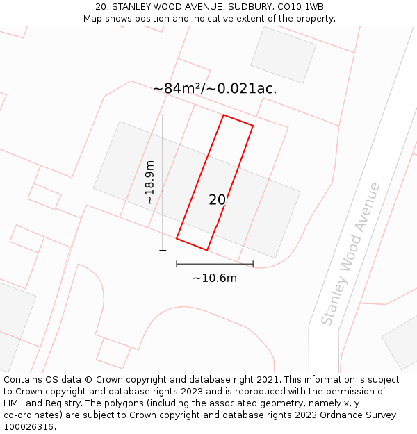 20, STANLEY WOOD AVENUE, SUDBURY, CO10 1WB: Plot and title map