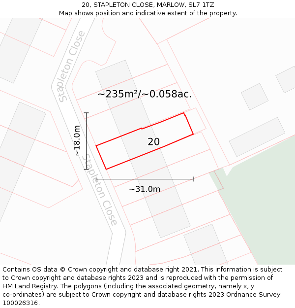 20, STAPLETON CLOSE, MARLOW, SL7 1TZ: Plot and title map