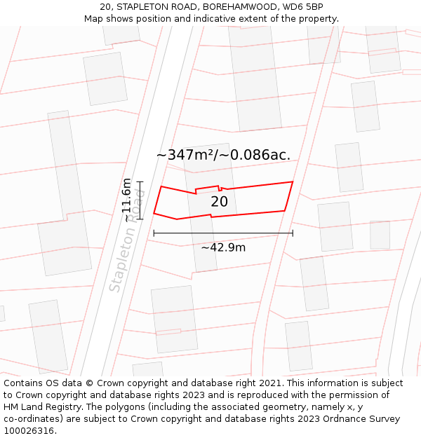 20, STAPLETON ROAD, BOREHAMWOOD, WD6 5BP: Plot and title map