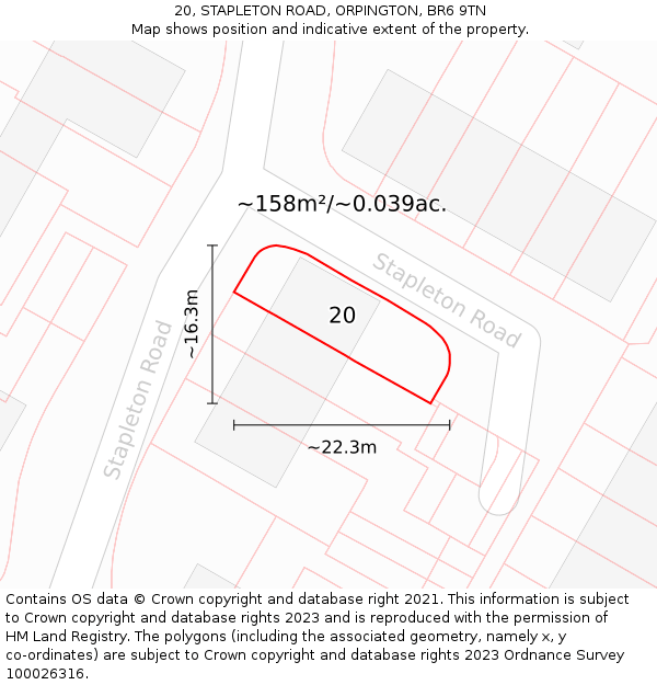 20, STAPLETON ROAD, ORPINGTON, BR6 9TN: Plot and title map