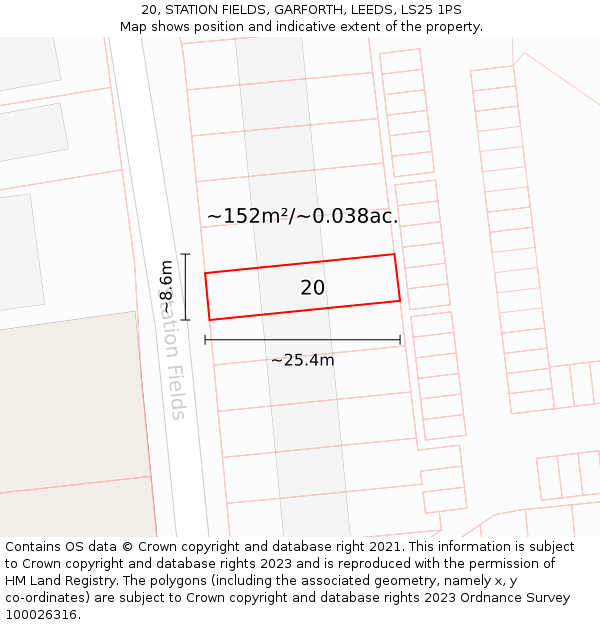 20, STATION FIELDS, GARFORTH, LEEDS, LS25 1PS: Plot and title map
