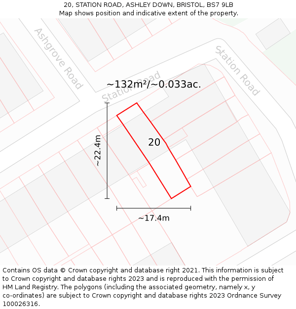20, STATION ROAD, ASHLEY DOWN, BRISTOL, BS7 9LB: Plot and title map