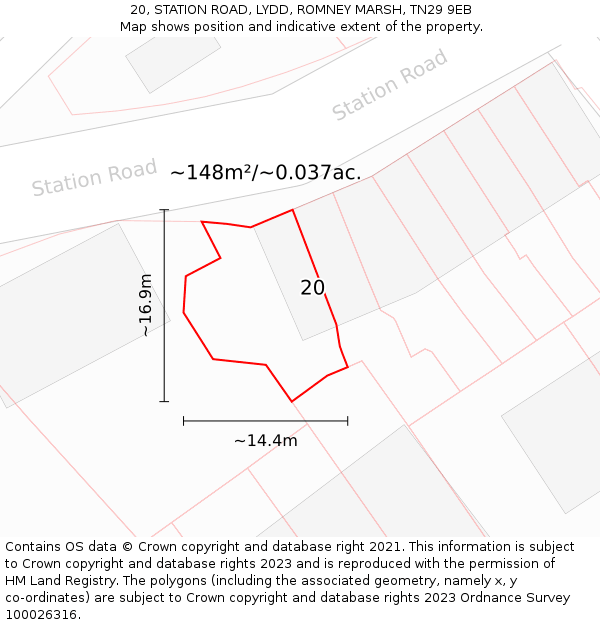 20, STATION ROAD, LYDD, ROMNEY MARSH, TN29 9EB: Plot and title map