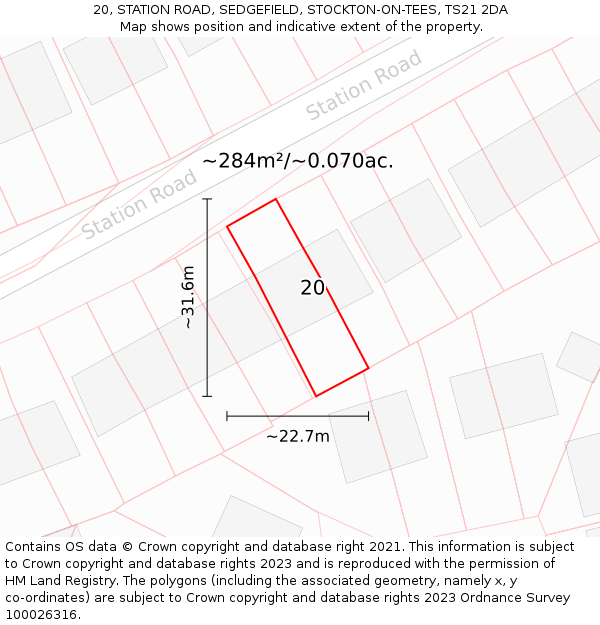 20, STATION ROAD, SEDGEFIELD, STOCKTON-ON-TEES, TS21 2DA: Plot and title map