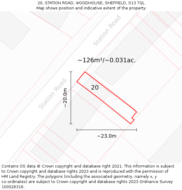 20, STATION ROAD, WOODHOUSE, SHEFFIELD, S13 7QL: Plot and title map