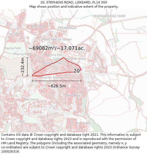20, STEPHENS ROAD, LISKEARD, PL14 3SX: Plot and title map