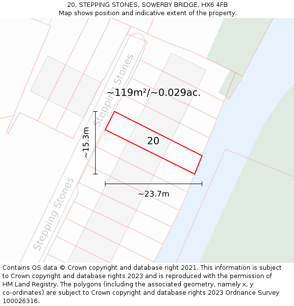 20, STEPPING STONES, SOWERBY BRIDGE, HX6 4FB: Plot and title map