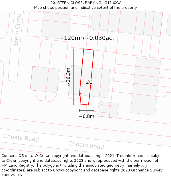 20, STERN CLOSE, BARKING, IG11 0XW: Plot and title map