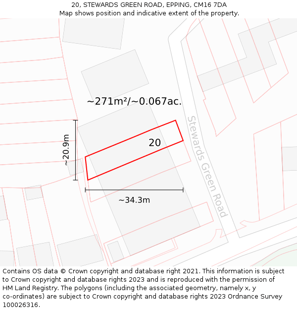 20, STEWARDS GREEN ROAD, EPPING, CM16 7DA: Plot and title map