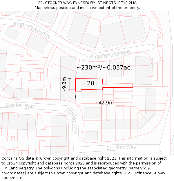 20, STOCKER WAY, EYNESBURY, ST NEOTS, PE19 2HA: Plot and title map