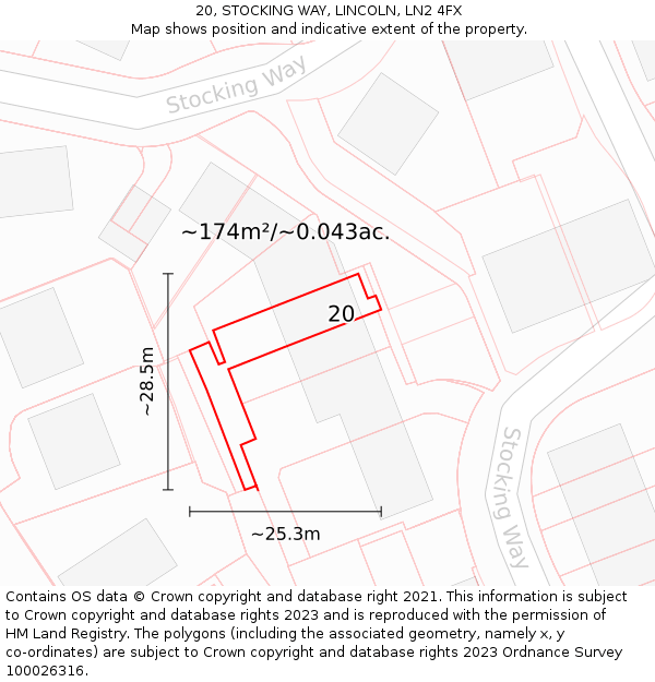 20, STOCKING WAY, LINCOLN, LN2 4FX: Plot and title map