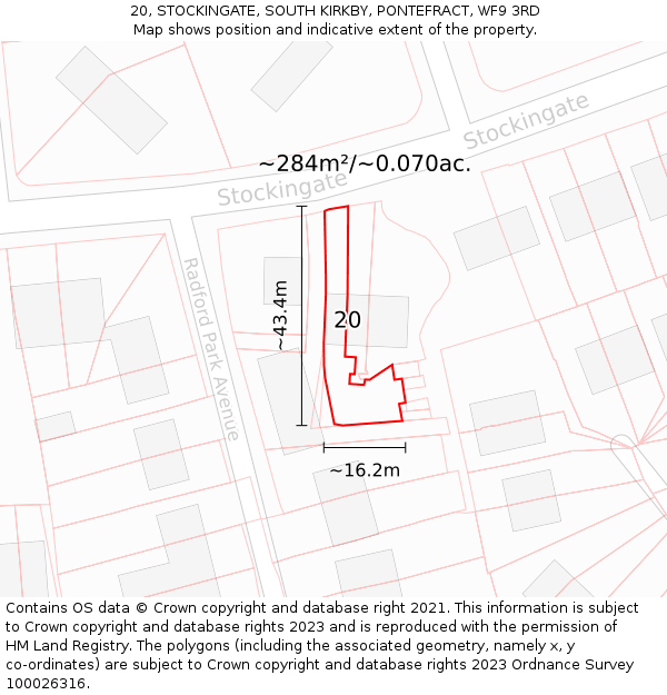 20, STOCKINGATE, SOUTH KIRKBY, PONTEFRACT, WF9 3RD: Plot and title map