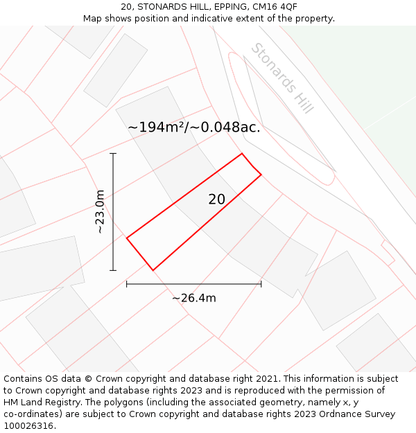 20, STONARDS HILL, EPPING, CM16 4QF: Plot and title map