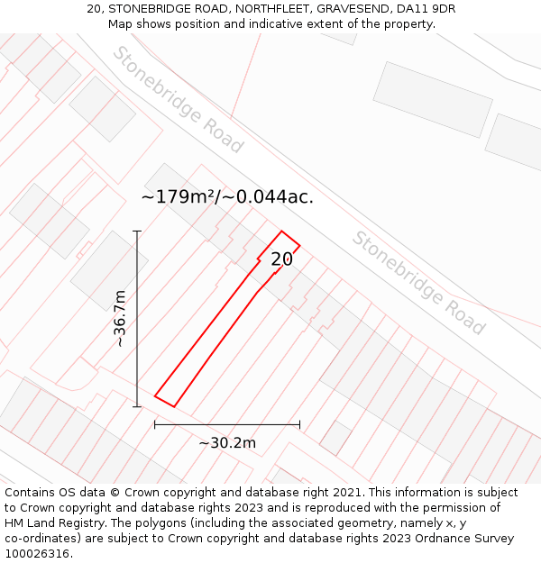 20, STONEBRIDGE ROAD, NORTHFLEET, GRAVESEND, DA11 9DR: Plot and title map