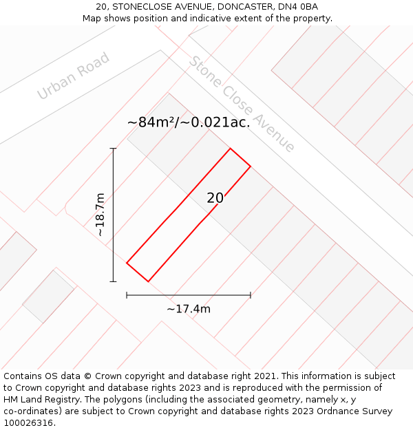 20, STONECLOSE AVENUE, DONCASTER, DN4 0BA: Plot and title map
