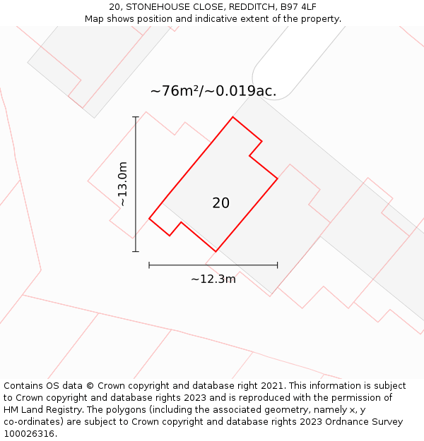 20, STONEHOUSE CLOSE, REDDITCH, B97 4LF: Plot and title map