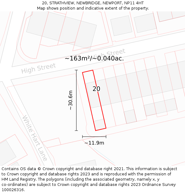 20, STRATHVIEW, NEWBRIDGE, NEWPORT, NP11 4HT: Plot and title map