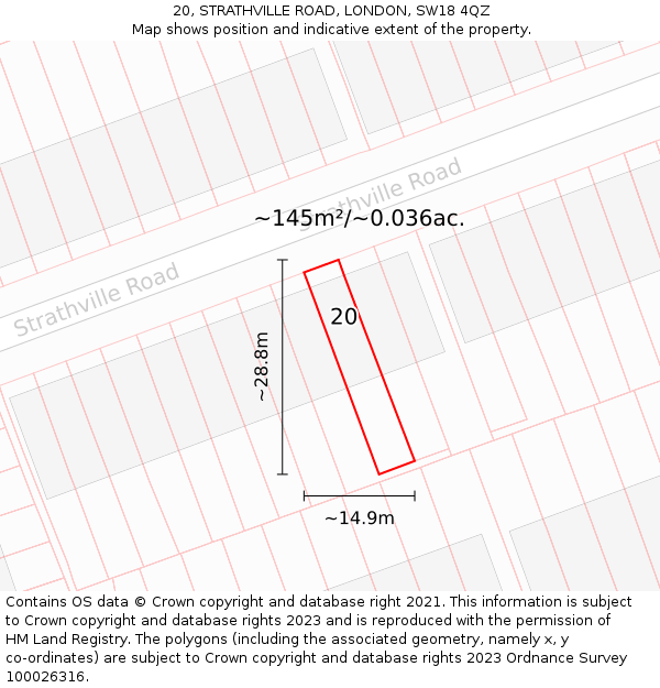 20, STRATHVILLE ROAD, LONDON, SW18 4QZ: Plot and title map