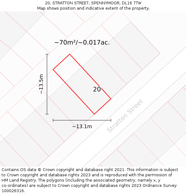 20, STRATTON STREET, SPENNYMOOR, DL16 7TW: Plot and title map
