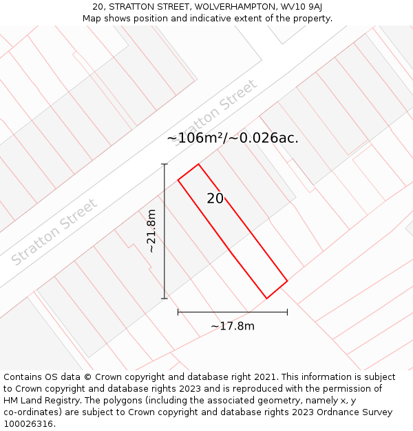 20, STRATTON STREET, WOLVERHAMPTON, WV10 9AJ: Plot and title map