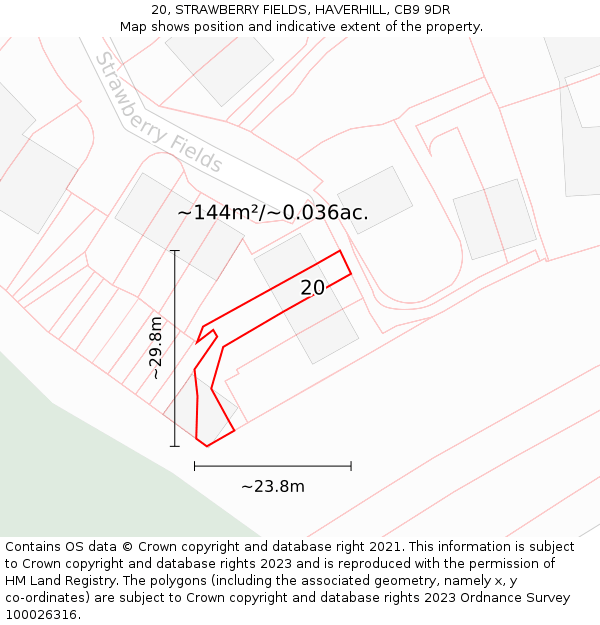 20, STRAWBERRY FIELDS, HAVERHILL, CB9 9DR: Plot and title map