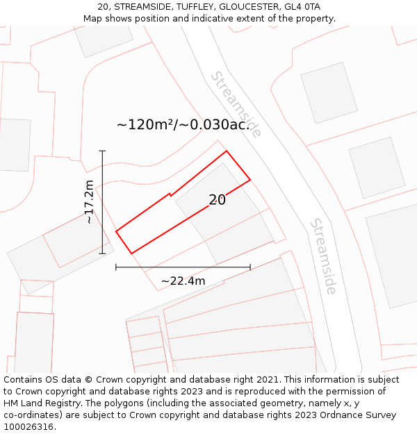 20, STREAMSIDE, TUFFLEY, GLOUCESTER, GL4 0TA: Plot and title map
