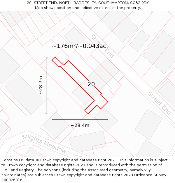 20, STREET END, NORTH BADDESLEY, SOUTHAMPTON, SO52 9DY: Plot and title map