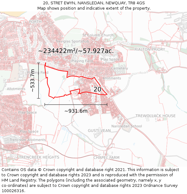20, STRET EWYN, NANSLEDAN, NEWQUAY, TR8 4GS: Plot and title map