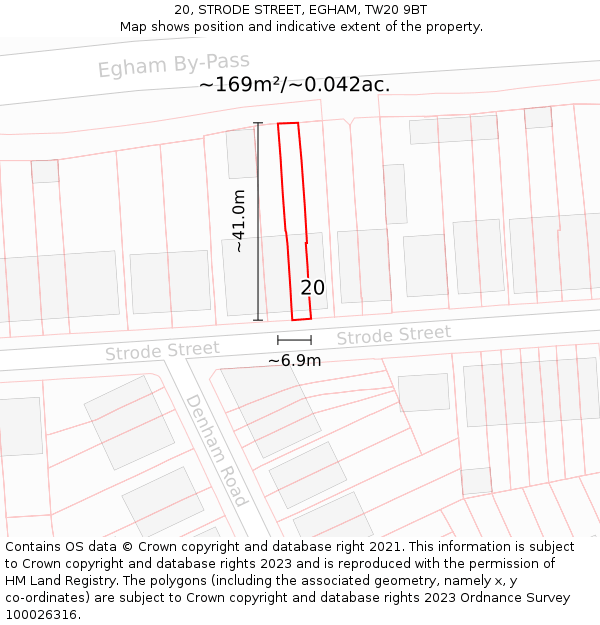 20, STRODE STREET, EGHAM, TW20 9BT: Plot and title map